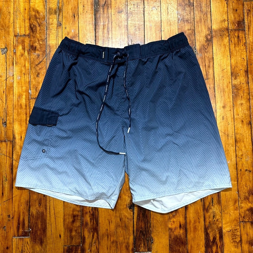Rokka&Rolla Boardshorts Men's 2XL Blue White Omber Chevron Drawstring‎ Swimwear